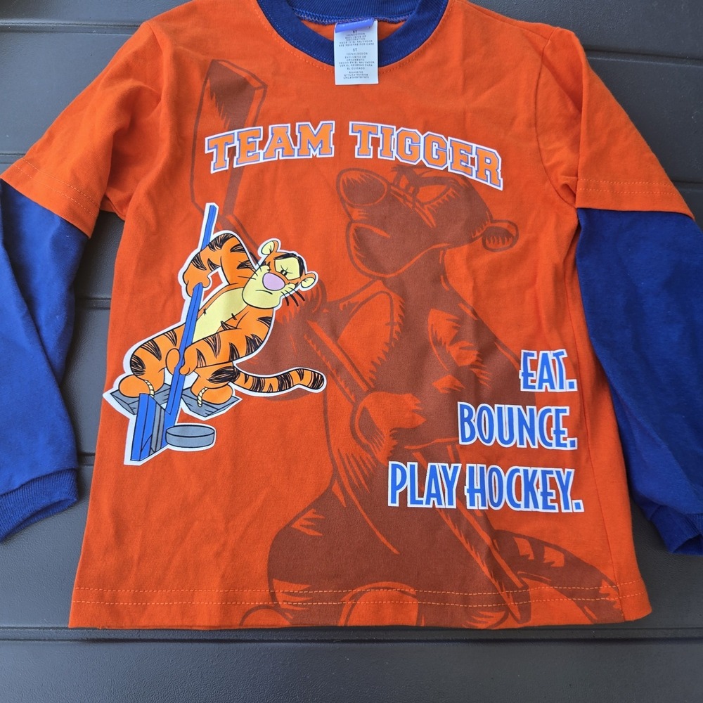 Vintage Disney Tigger Long Sleeve Graphic Shirt Play Hockey Size 5T